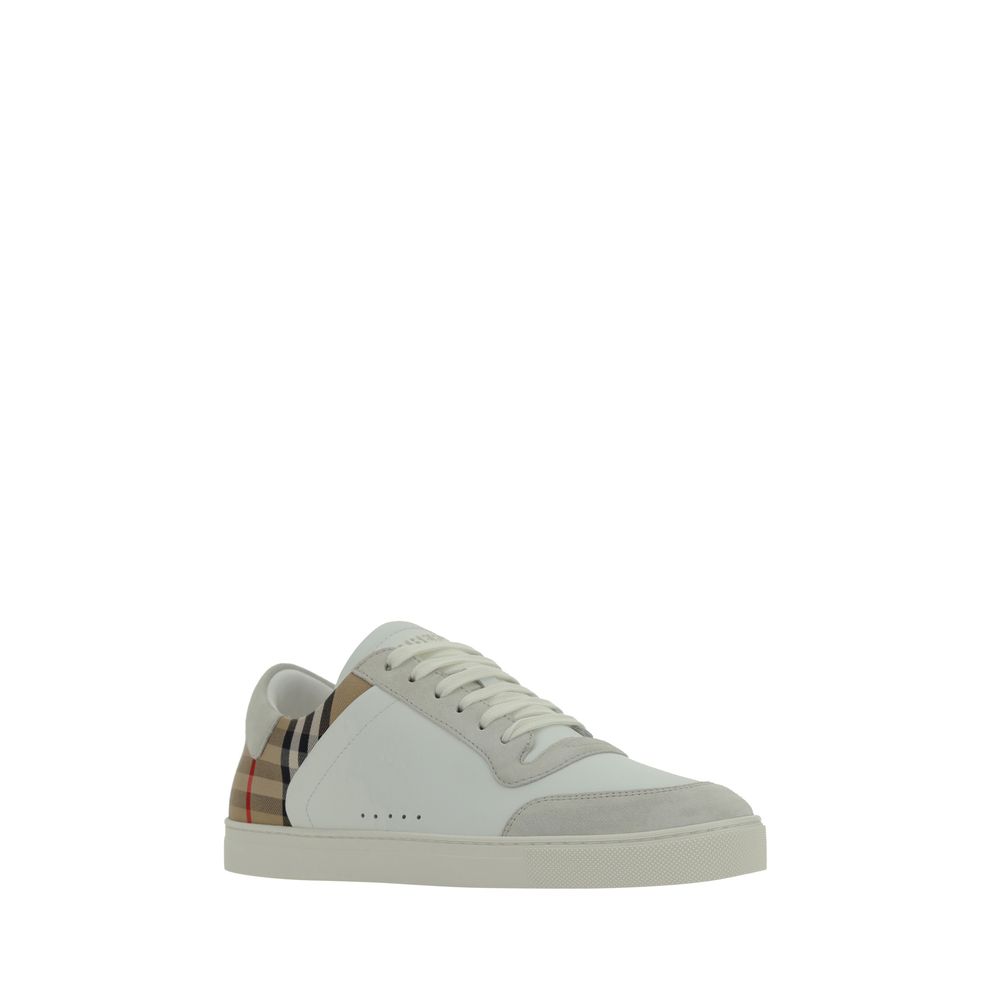 Burberry White Calf Leather Bos Taurus Low Top Sneakers