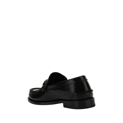 Versace Black Calf Leather Bos Taurus Slip-On Loafers