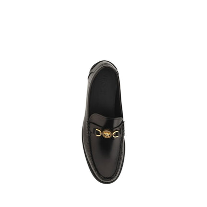 Versace Black Calf Leather Bos Taurus Slip-On Loafers