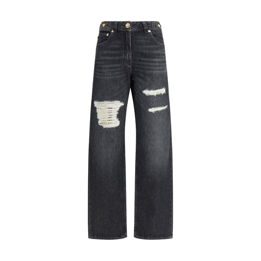 Versace Black Cotton Relaxed Fit Jeans