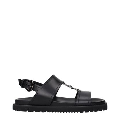 Versace Black Leather Flat Sandals