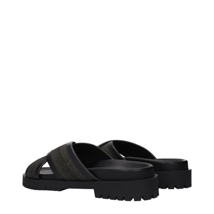 Off-White Green Fabric Flat Sandals