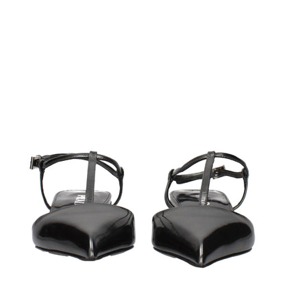 Prada Gray Leather Flat Sandals